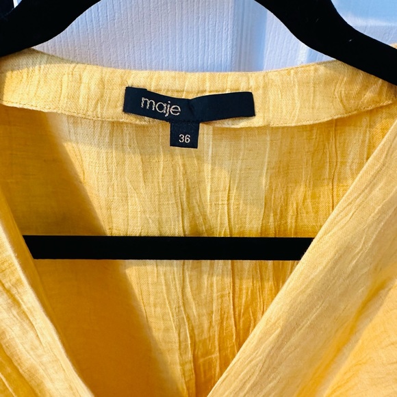 Maje Yellow Linen Blend Puff Sleeve Wrap Mini Dress Size EU36 XSmall（Size1） - Picture 8 of 8